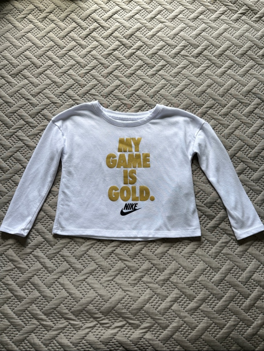 Nike White Long Sleeve Tee with Gold "MY GAME IS GOLD." Graphic